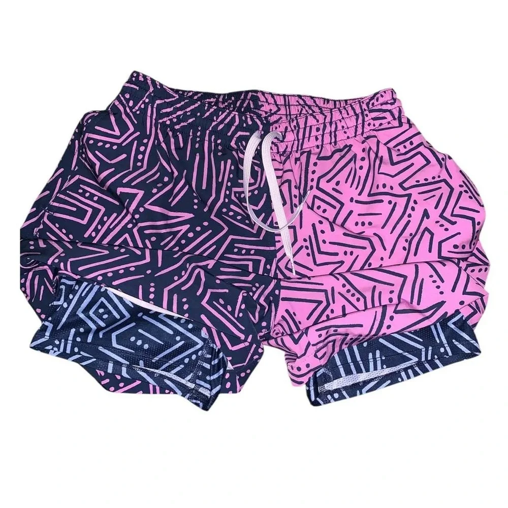 Chubbies Swim Trunks S Pink Navy Blue Lined 5.5